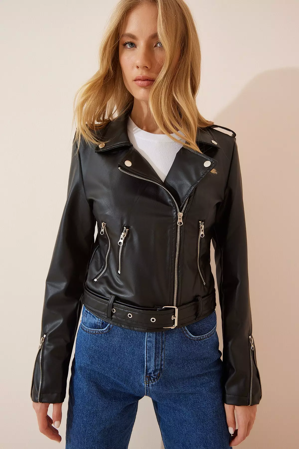 Women's faux leather biker on sale jacket