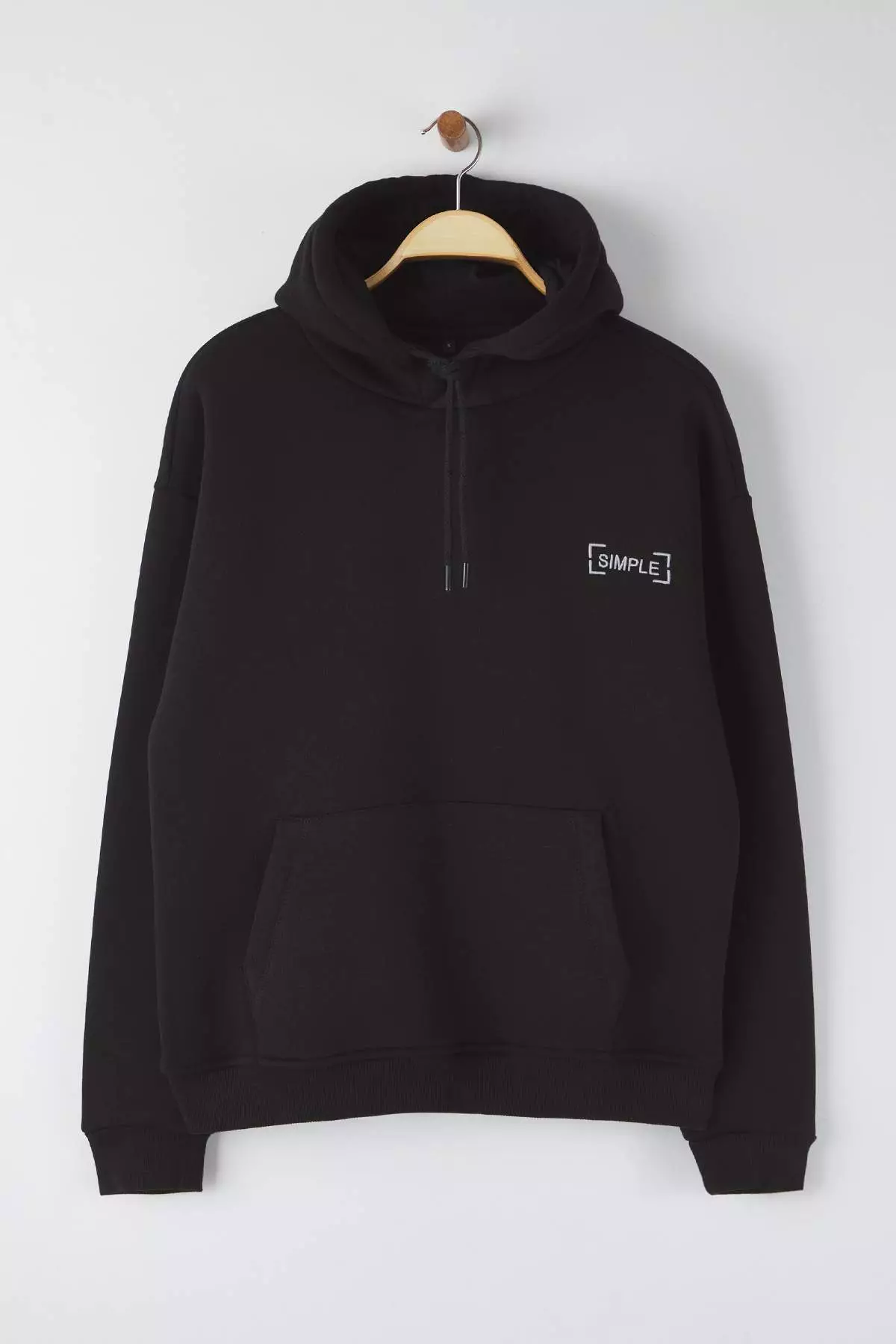 Black Basic Oversize/Wide Cut Hooded Fleece/Warm Sweatshirt