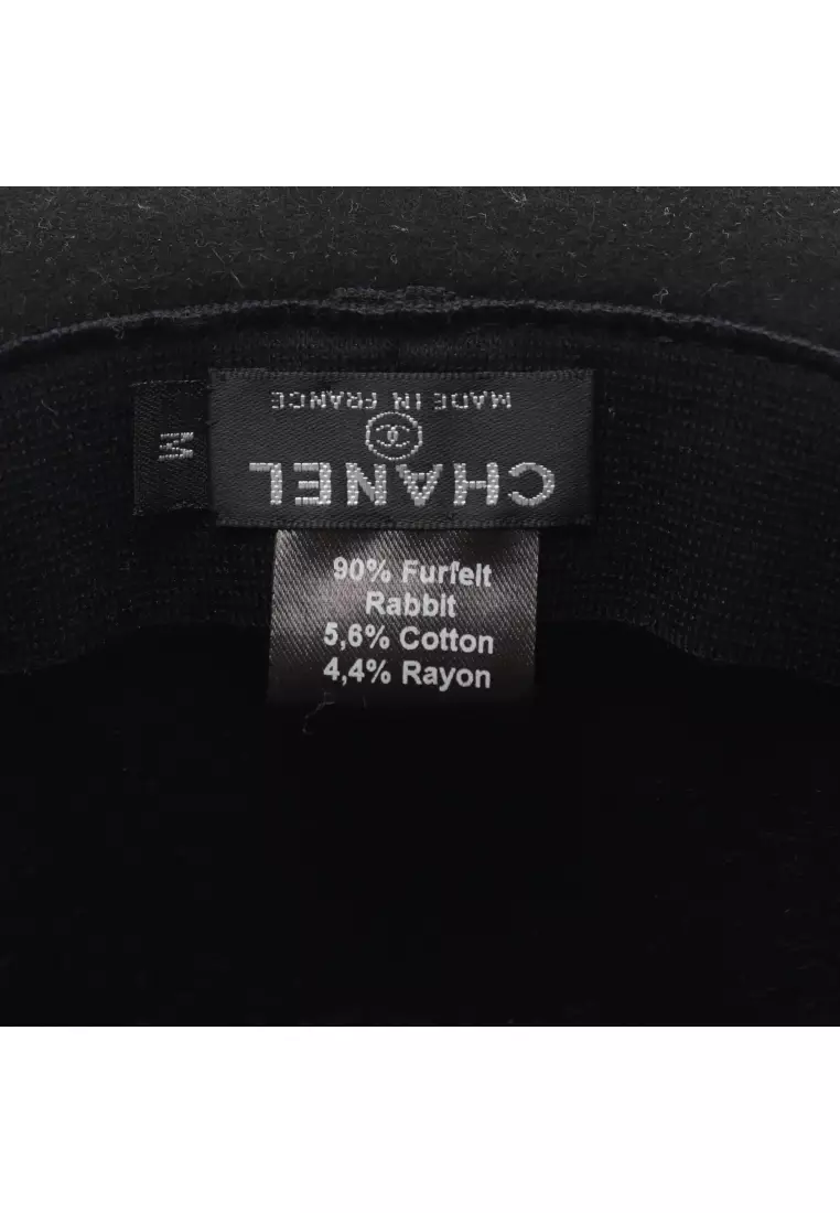 Pre-Loved Chanel coco mark center fold hat Rabbit Felt black Navy