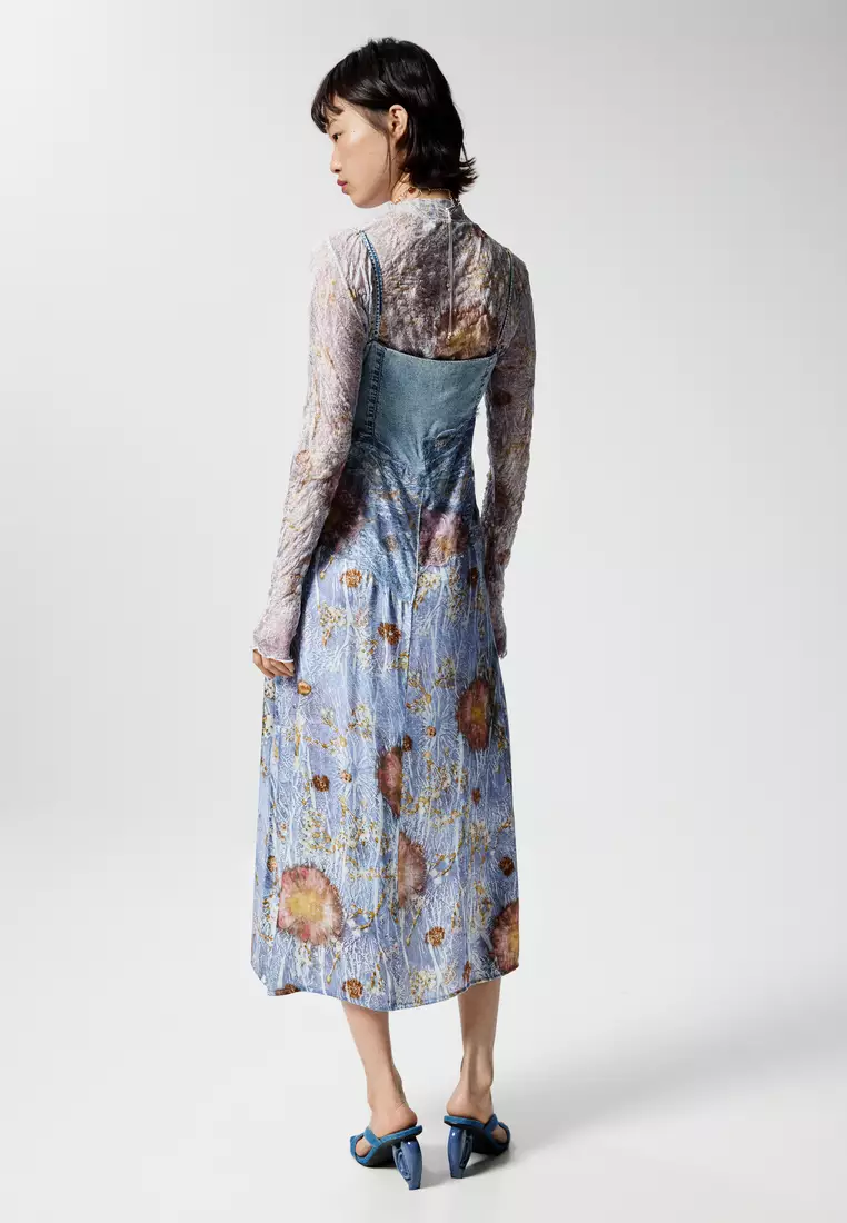 Two-material strap dress