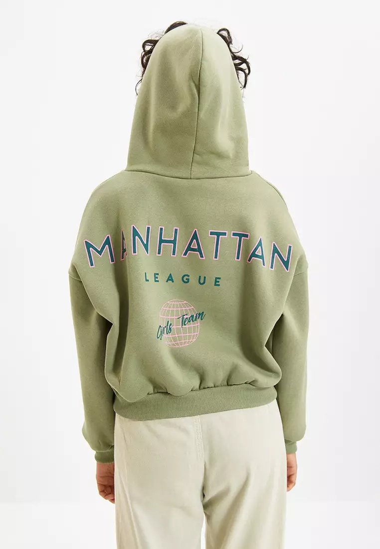 Mint Back Print Detail Hooded Thick Fleece Knitted Sweatshirt TWOAW22SW0711