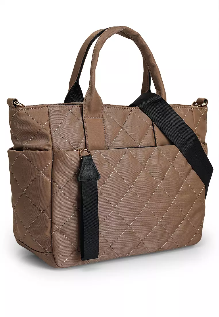 Quilted Nylon Convertible Top Handle Bag