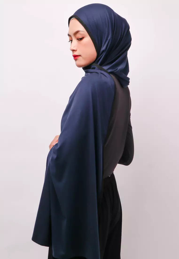 DH065 Lace Hitam Hijab Pashmina Navy