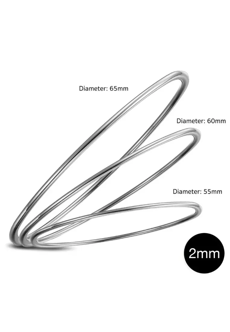 Solid Golf Bangle 2mm Rhodium Layered - 60 mm