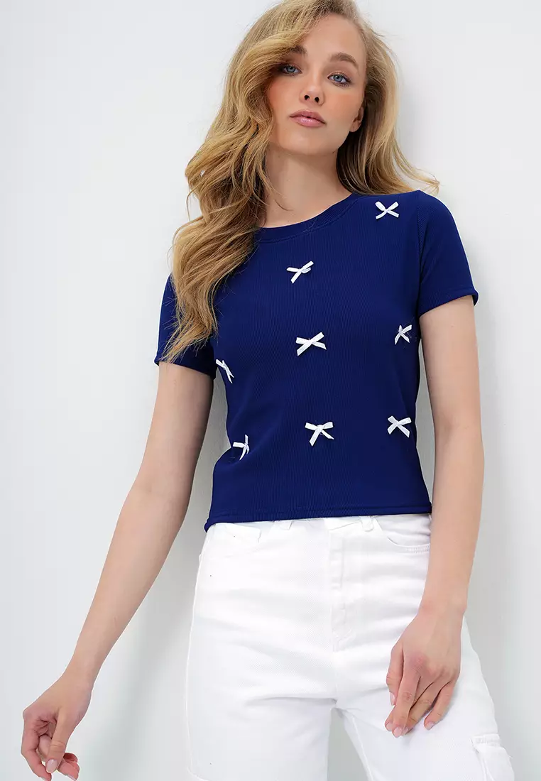Crew Neck Bow Rib Top