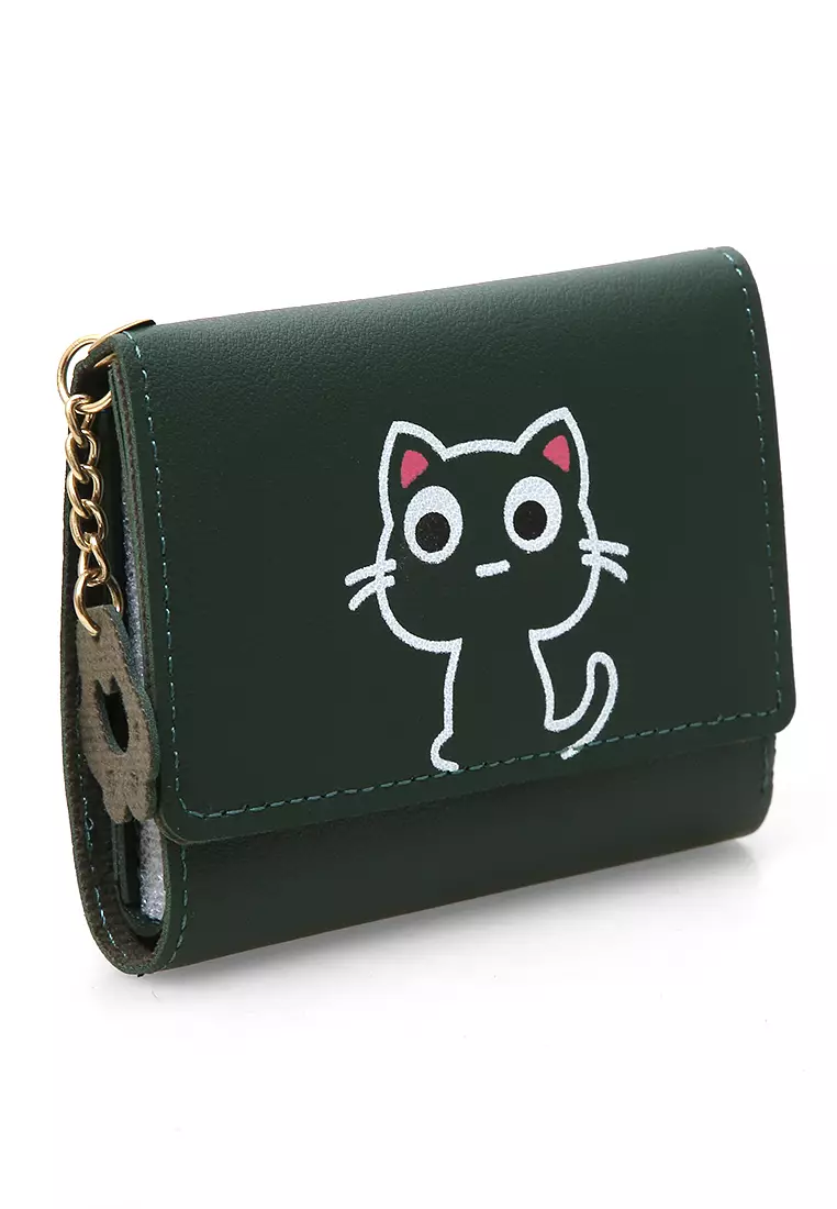 Fiore Dompet Anak Wanita Mini Short Wallet Cat Motive Many Slot Material Leather ORIGINAL - Green