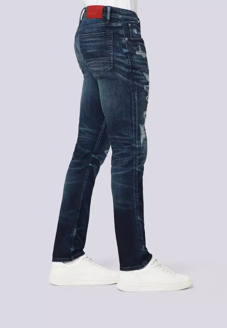 男裝修身V57 Kaihara磨白靛藍牛仔褲