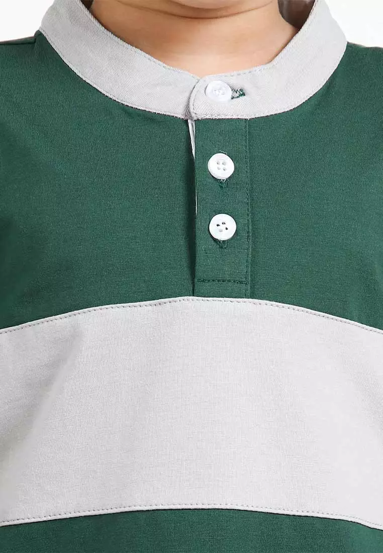 Forest Kids Premium Weight Cotton Stretchable Mandarin Collar T Shirt Men | T Shirt Baju Budak Lelaki - FK20170-40DkGreen