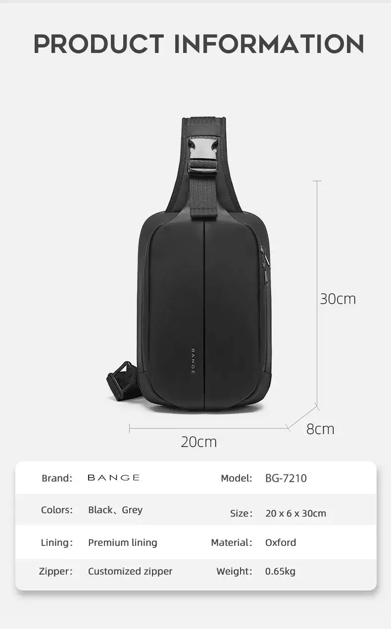 Bange BG7210 Tas Selempang Sling Bag Pria - BLACK