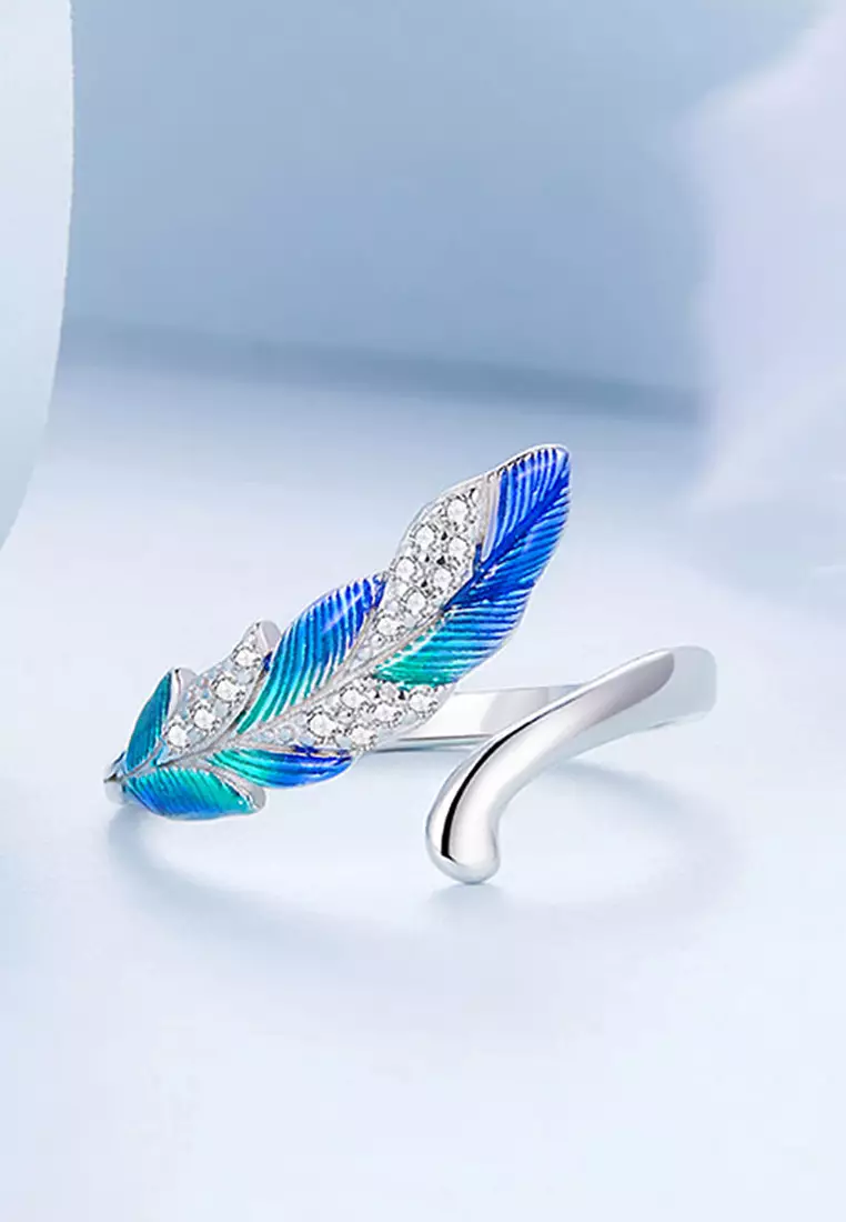 Solid Silver Mayura Flaunty Open Cut Feather Ring