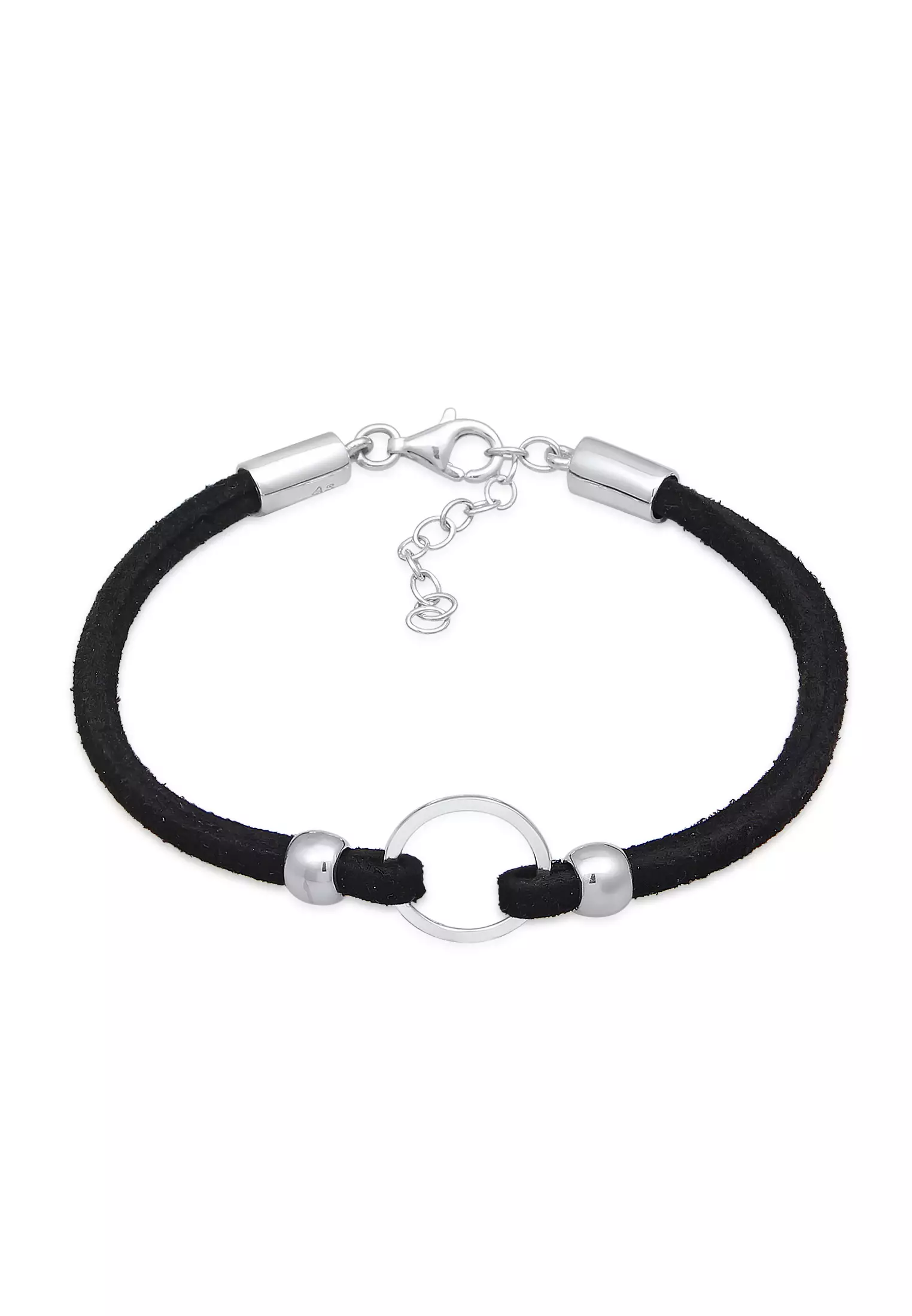 Bracelet Circle Geo Synth. Leather Black