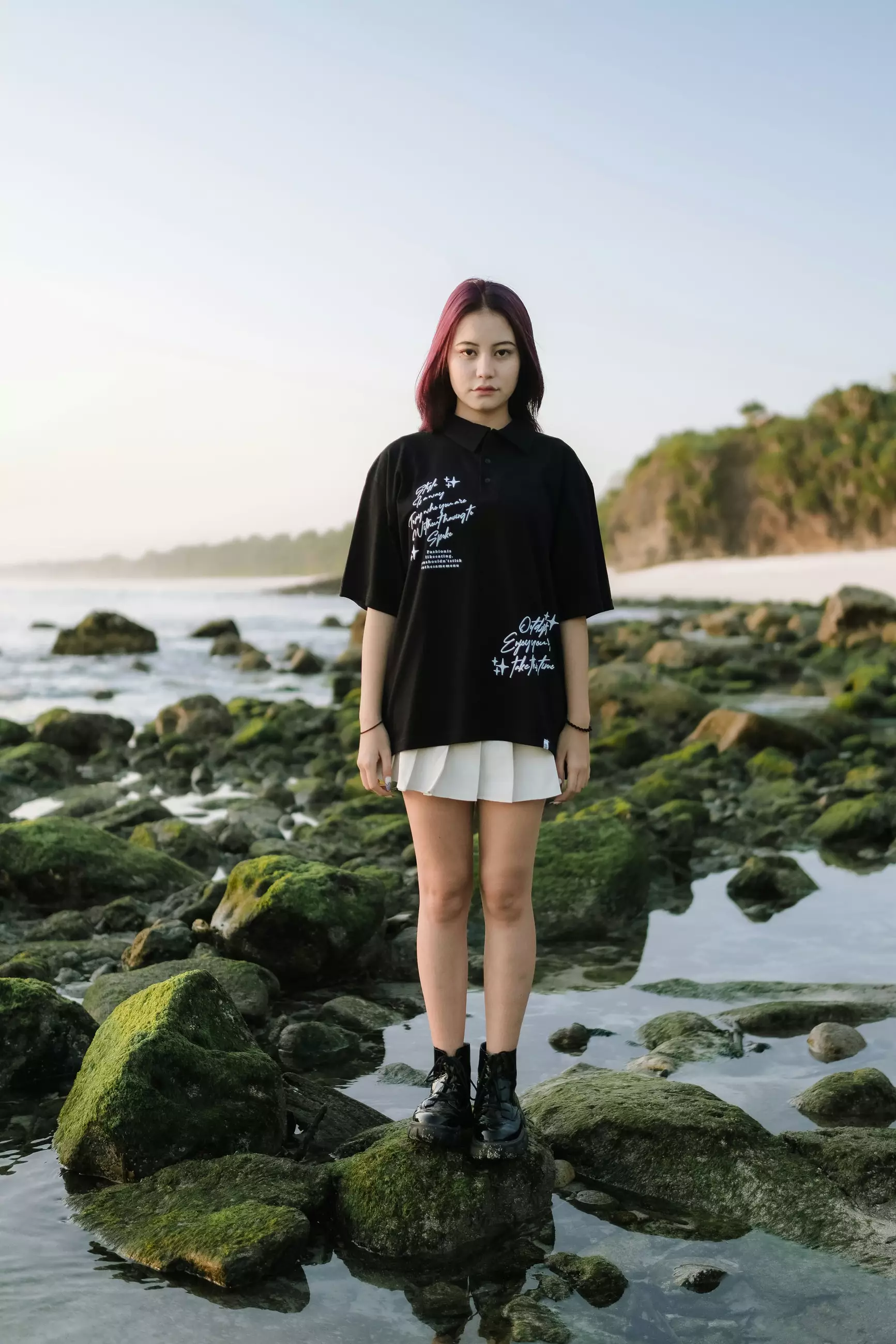 OOTDSUPPLY Oversize Polo Shirt Take This Time Black l Kaos Oversize Pria dan Wanita OVZ-PS004