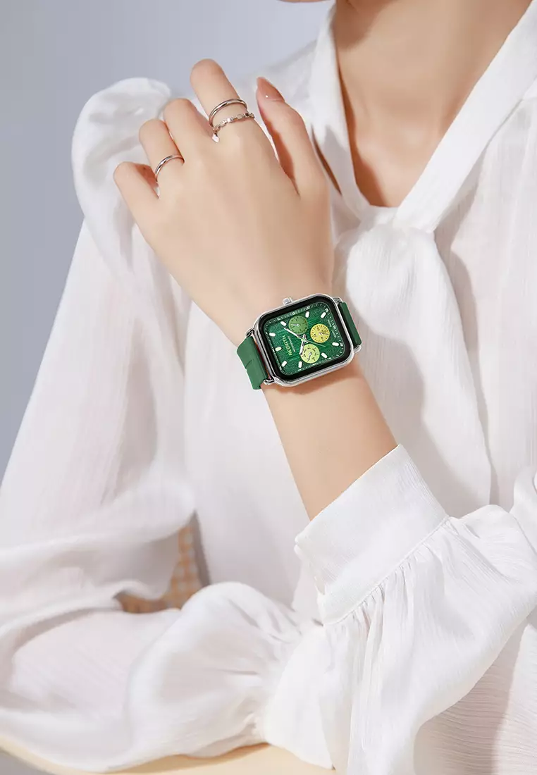 Jam Tangan Wanita Anti Air Korea Elegan Kemewahan Original Tali Silikon Jam Tangan Cewek Original green