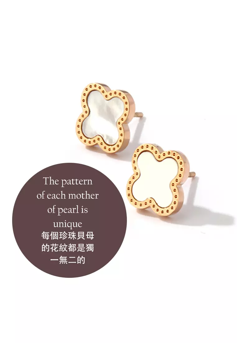 Adele Mother of Pearl Four Leaf Clover Stud Earrings