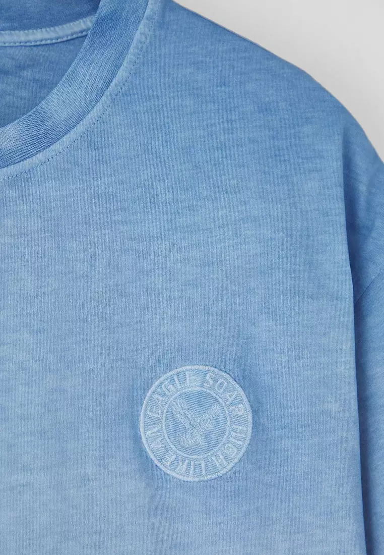 Blue Oversize/Wide Cut Gradient Pattern Embroidered T-Shirt TMNSS23TS00174