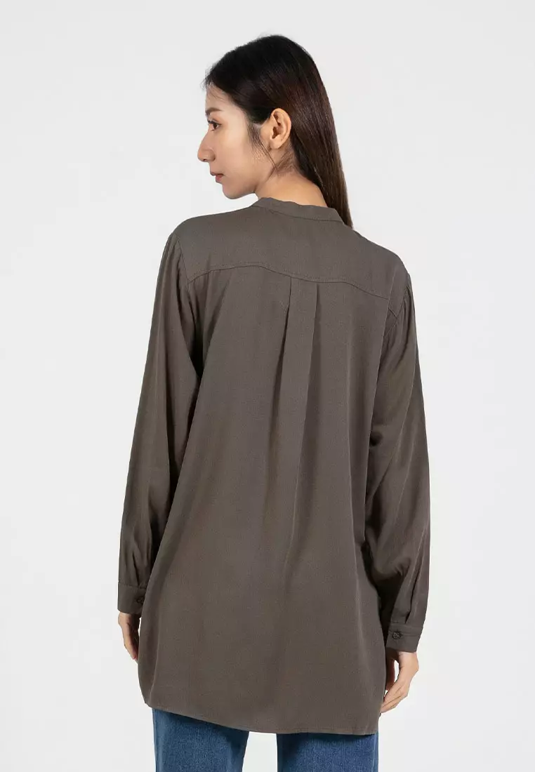 Forest Ladies Rayon Shirt Women Long Sleeve Tunic - 822405-45DkOlive