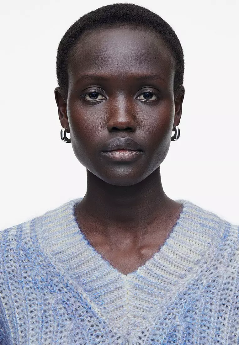 Spray-Effect Mohair V-Neck Jumper