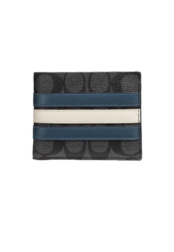 Coach black and white and blue Coach Mens Compact ID Wallet In Signature Canvas With Varsity Strip 3008 CD179AC13E476BGS_1