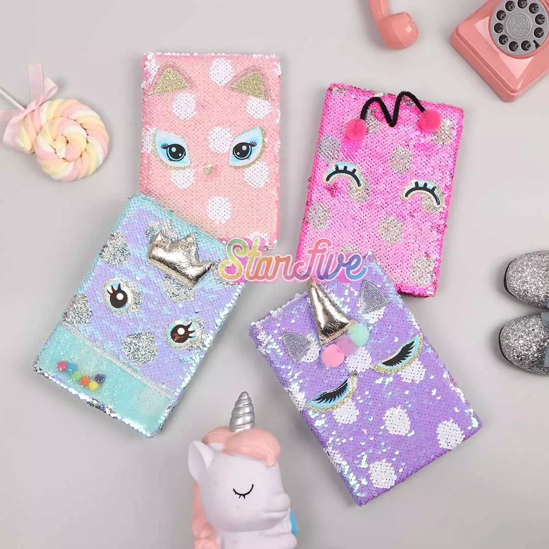 BUKU NOTEBOOK DIARY SEQUIN STARFIVE - BUTTERFLY FUCHSIA
