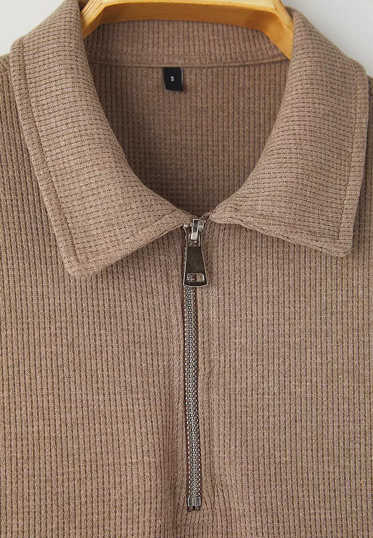 Polo Neck Plain Sweatshirt