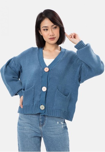 MKY CLOTHING blue Colourfull Big Button Knit Cardigan in Blue 23309AA86959F0GS_1