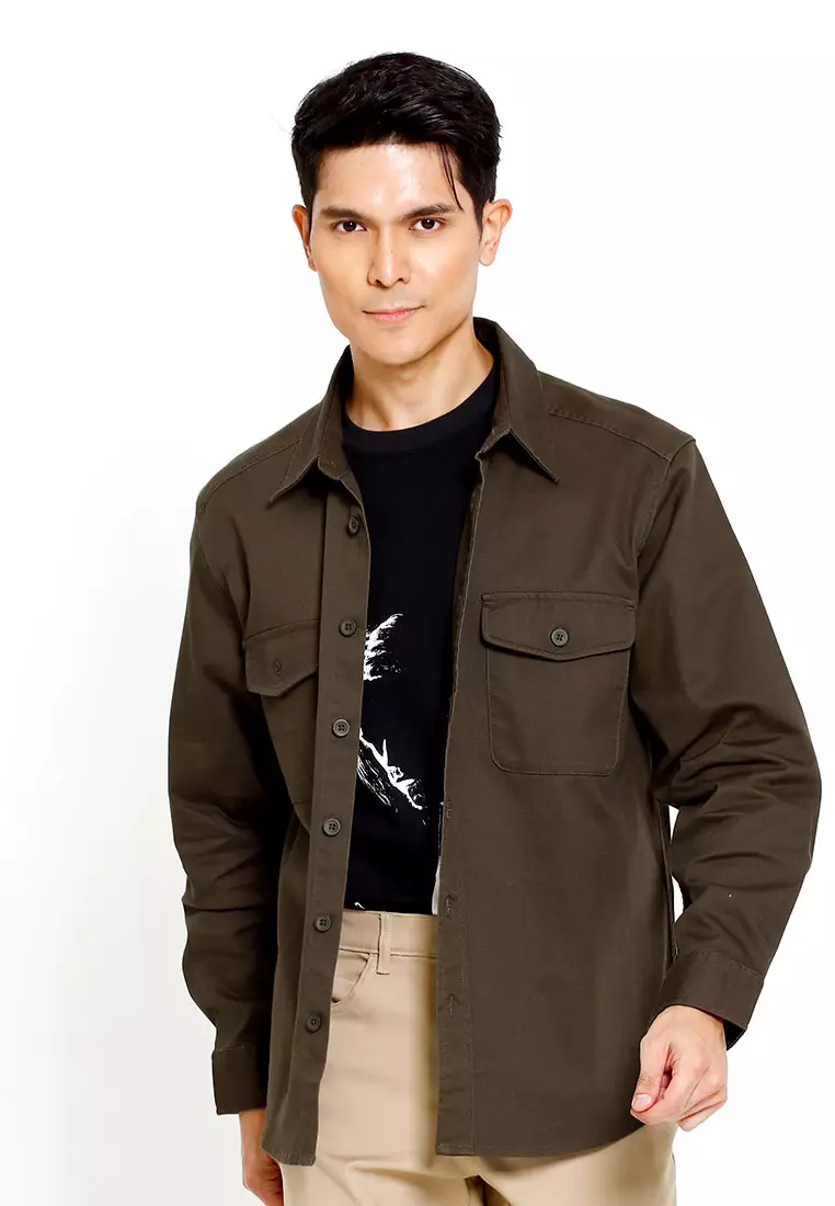 Forest 100% Cotton Twill Long Sleeve Outer Wear Shirts  Men Shirts - 30403-48Olive