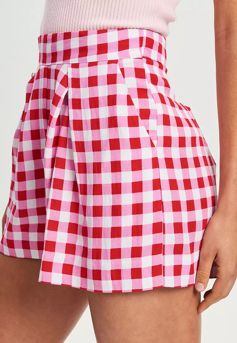 Red gingham shorts womens shop