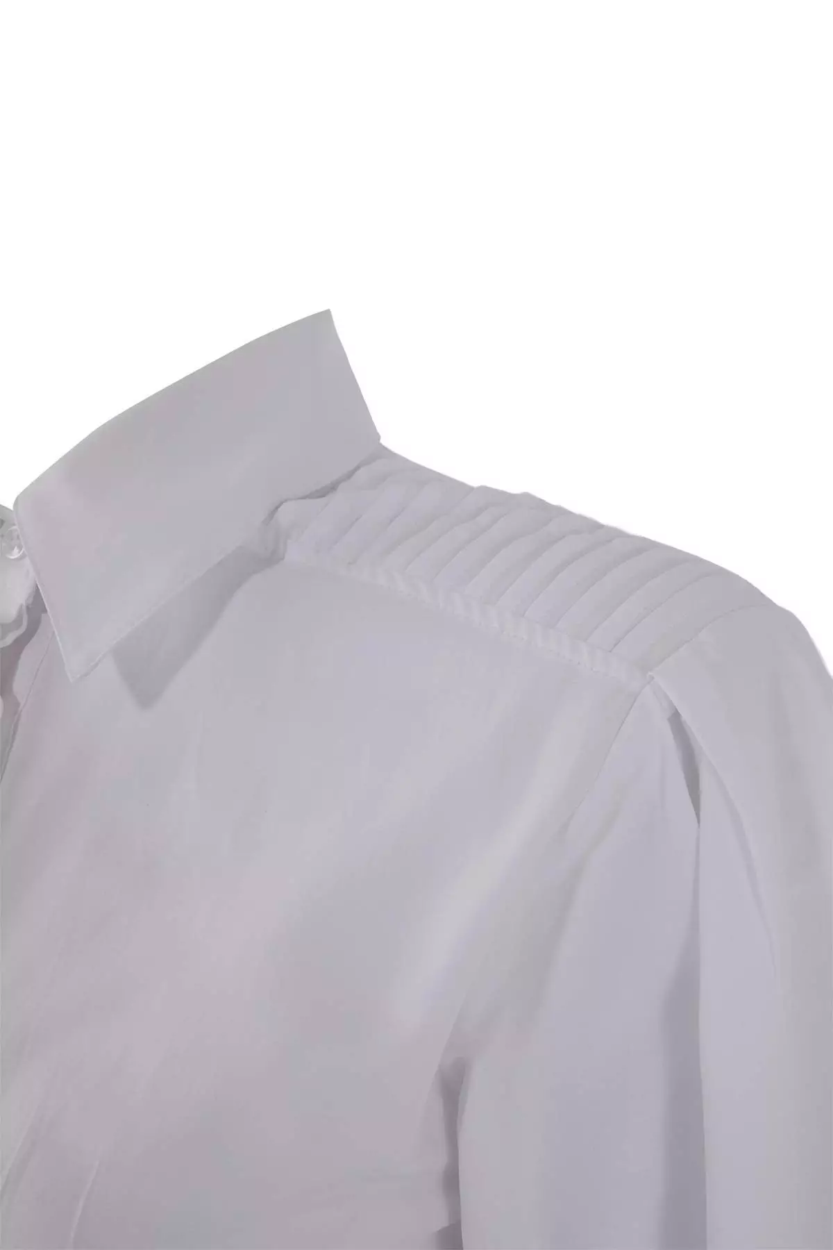 White Fitted Balloon Sleeve Fitted/Waist Fitted Cotton Piece Shirt Tctss26Tg00015