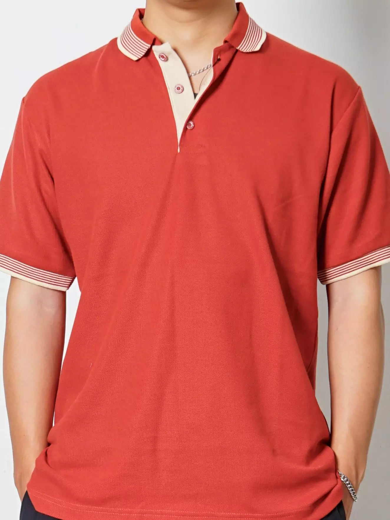 Andre Michel Kaos Polo Shirt Lengan Pendek Merah Bata Lis Cream 922 61