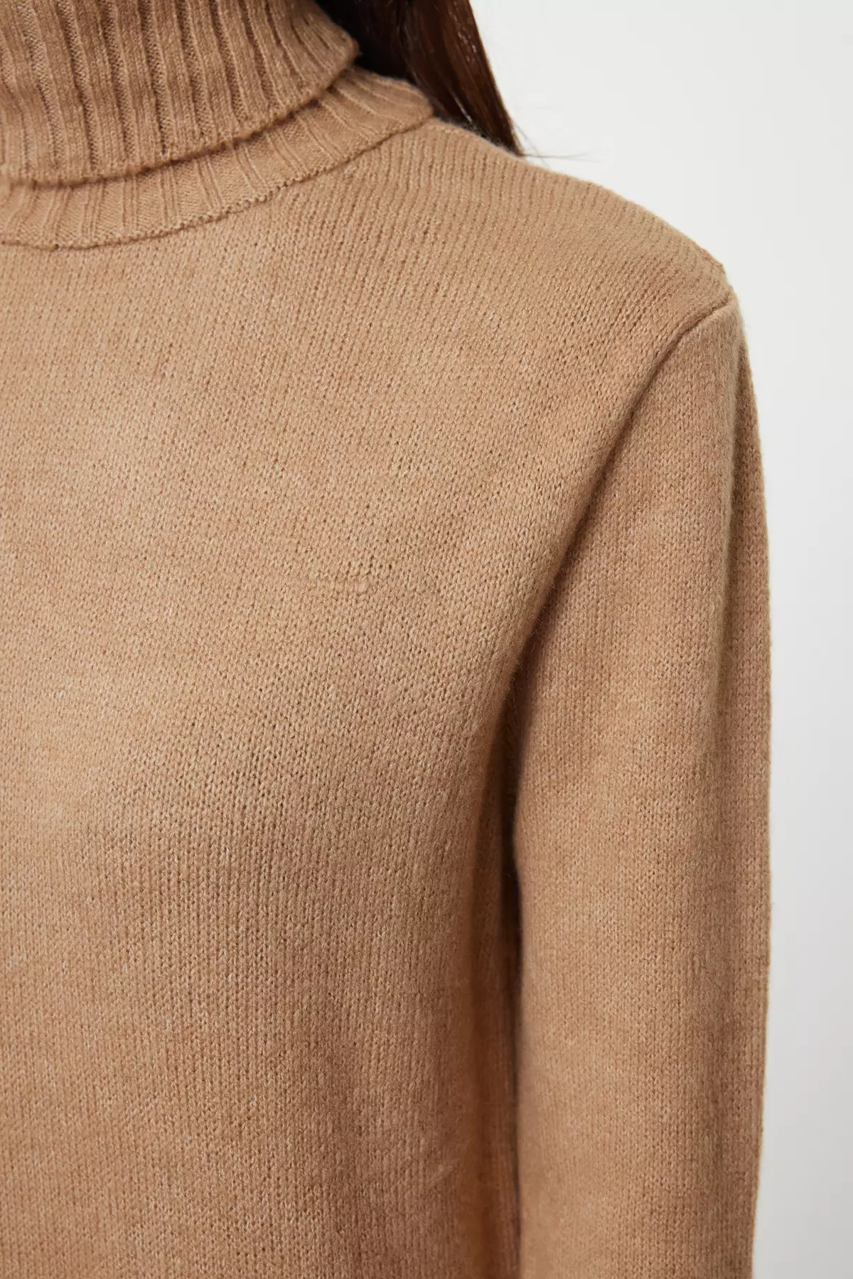 Camel Midi Wide Fit Soft Texture Knitwear Dress