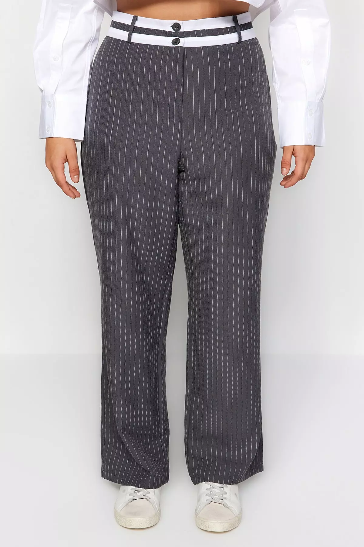 Plus Size Double Waist Stripe Trousers