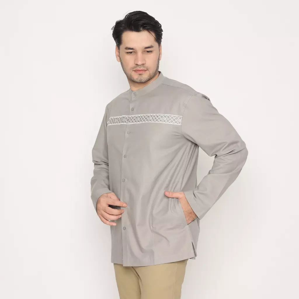 AMK Baju Koko Lengan Panjang Bordir KK FAISAL L/S GREY