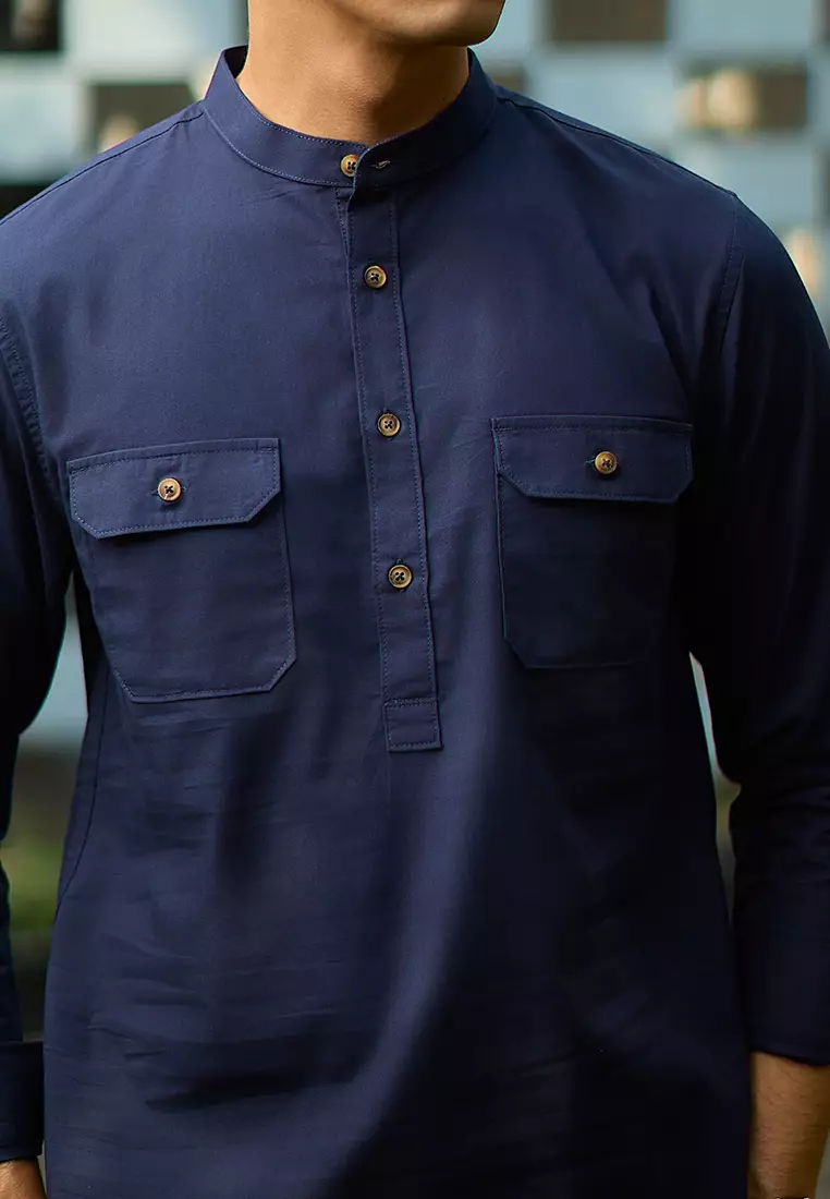 Kemeja koko Collarless shirt OXCON GHAISAN Navy