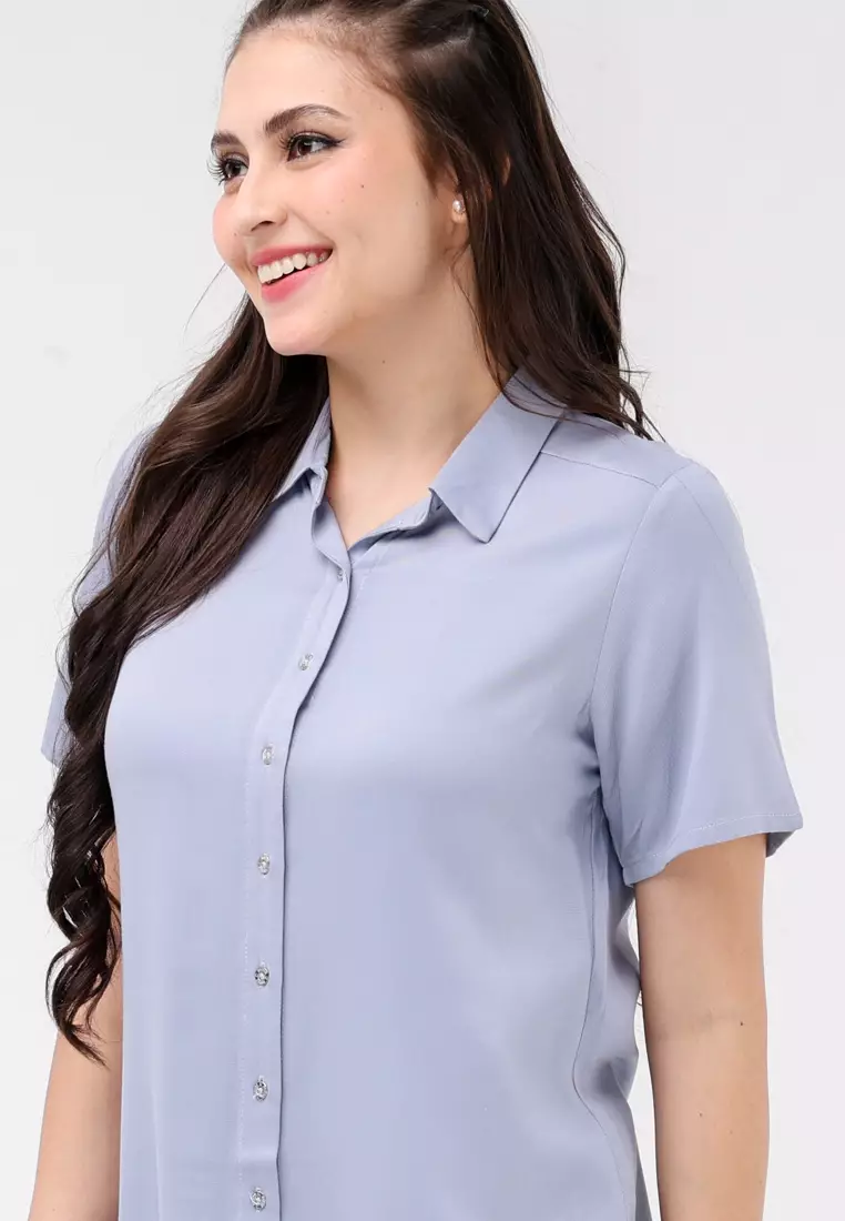 Single Twill Woven Short Sleeves Blouse