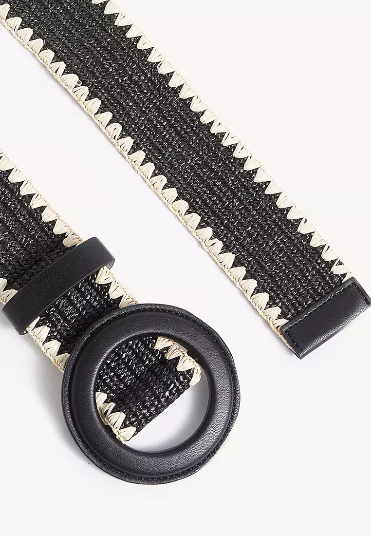 Raffia Circle Buckle Waist Belt