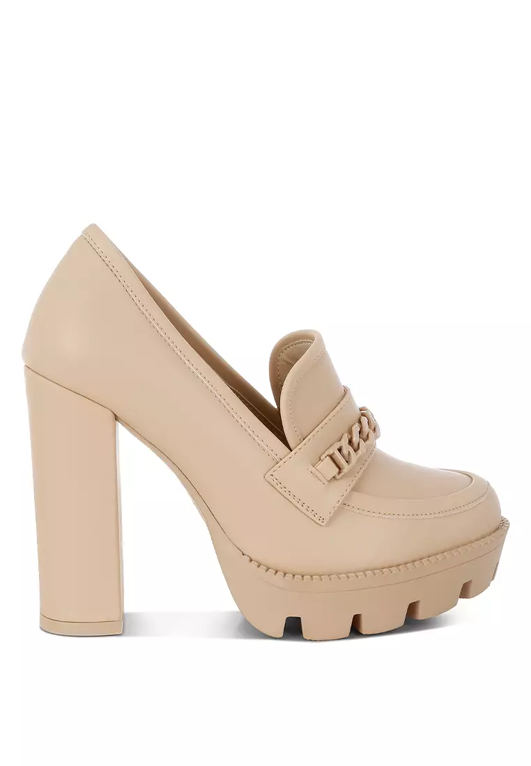 Discount on Rag & CO.  shoes - SKU: Chunky Chain Link Heeled Loafers in Beige