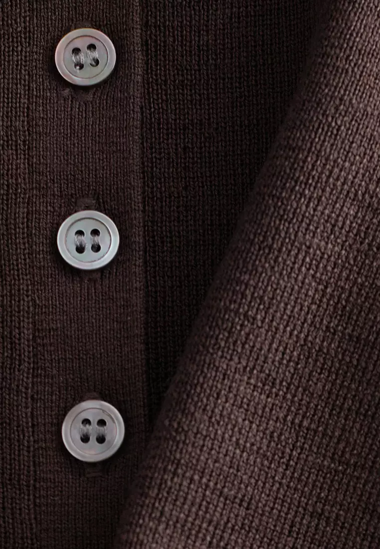 Rib-Knit Merino Wool Polo Top