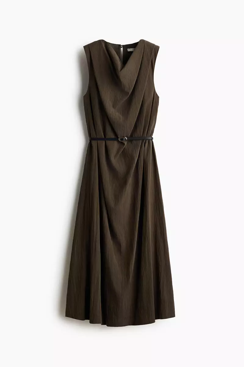 Belted cowl-neck dress