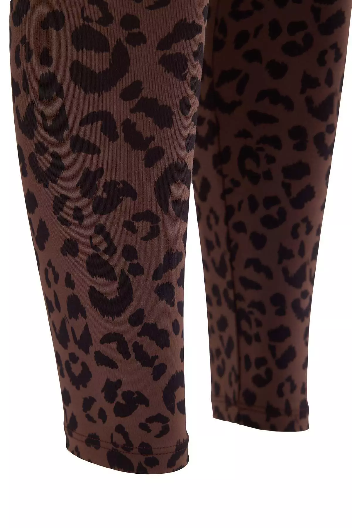 Brown-Multicolor Soft Brushed Fabric Leopard Reflector Printed Full Length Knitted Sports Leggings Thmaw25Ty00020
