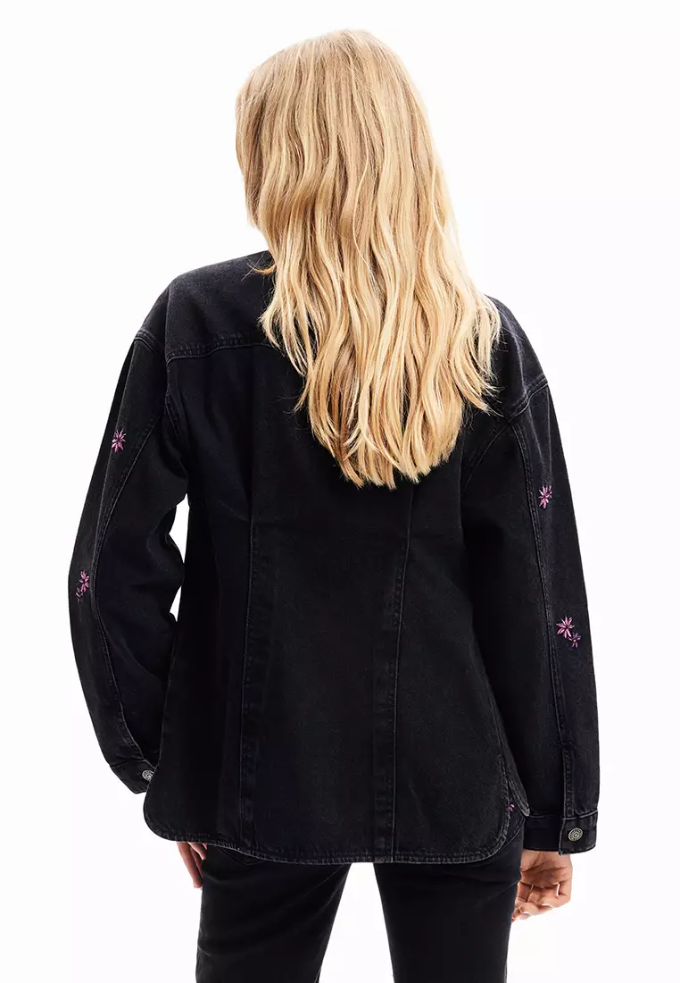 Desigual Woman Floral denim trucker jacket.