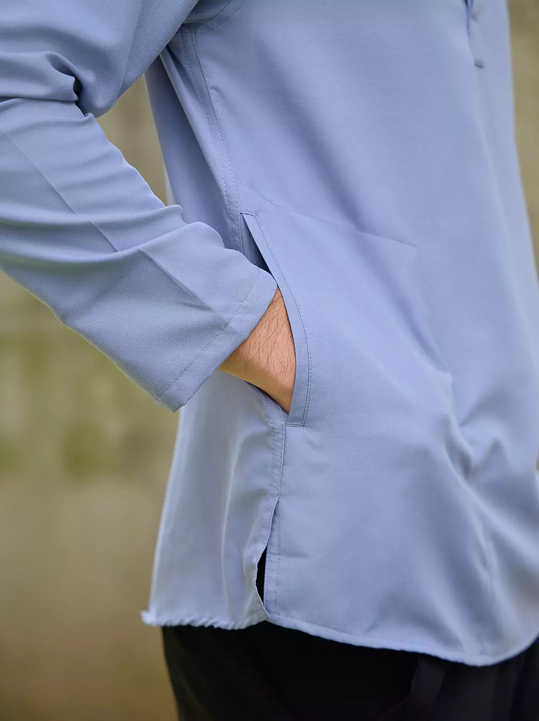 OXCON Kemeja koko Tangan Panjang Collarless Azfar Blue Grey