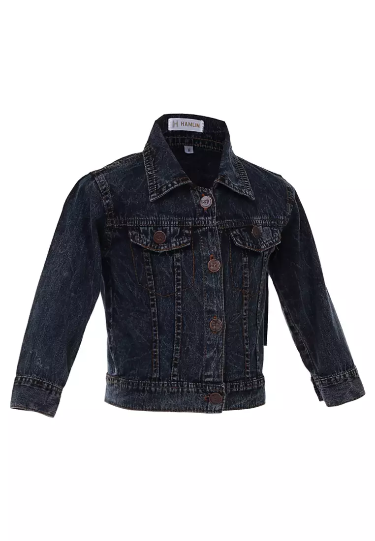 Fayre Jaket Jeans Wash Full Kancing Anak Laki-laki Childrens Outerwear Material Denim ORIGINAL - Snow Black
