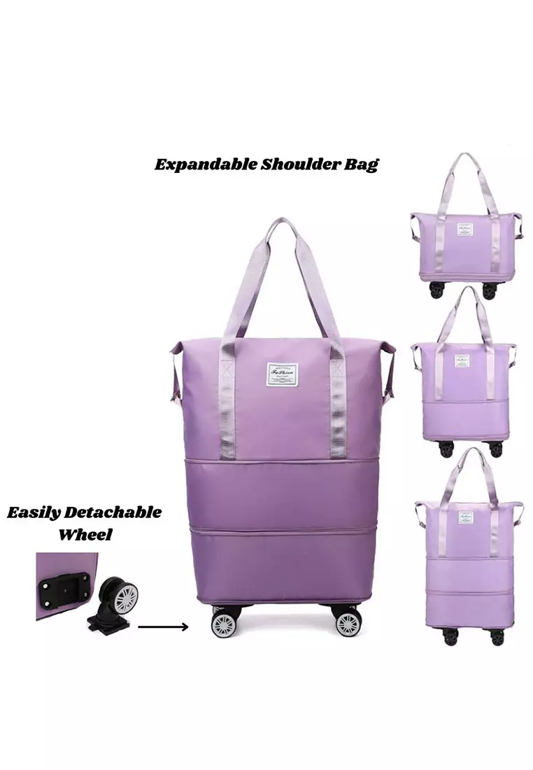 Expandable Shoulder Bag With Detachable Wheels 66x40x22cm – Gray