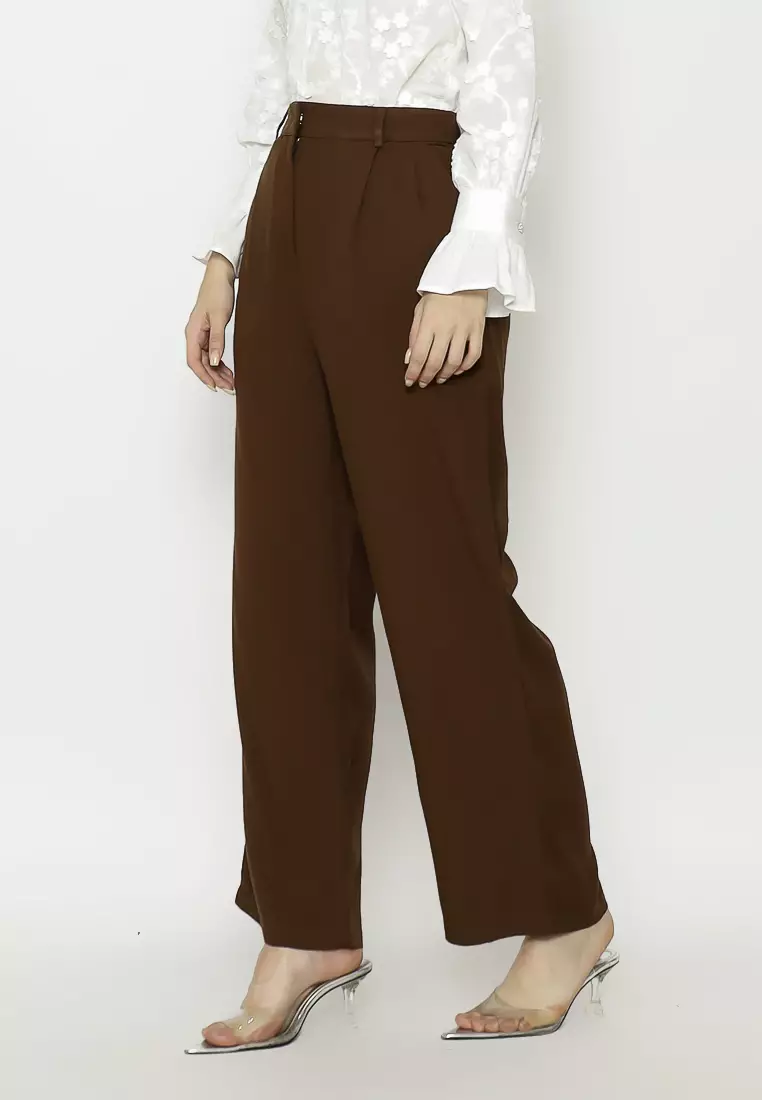 Urban Exchange Noya Dark Brown Palazzo Pants - Celana Panjang Coklat Gelap