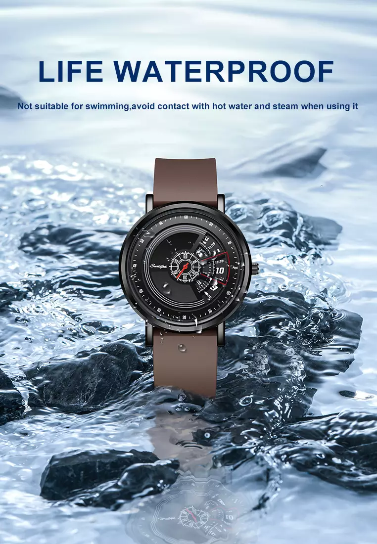 Jam Tangan Pria 3172 Tanggal Kasual Mode Tali Silikon Jam Tangan Cowok Original brown