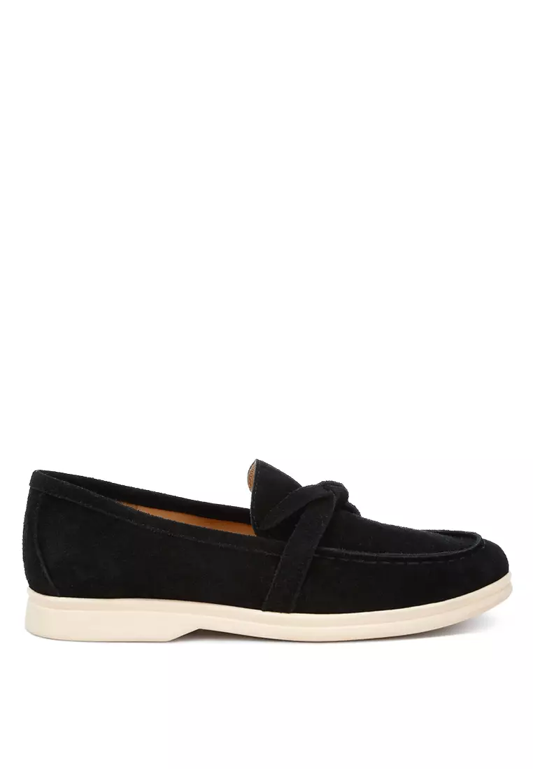 Discount on Rag & Co.  shoes - SKU: Black Suede Knot Detailed Loafers