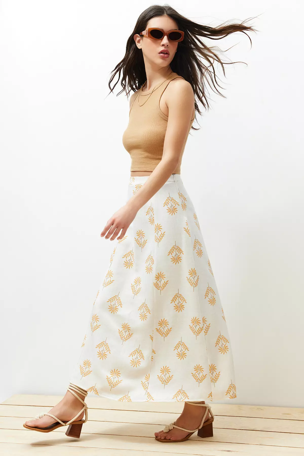 Floral Patterned Midi Skirt