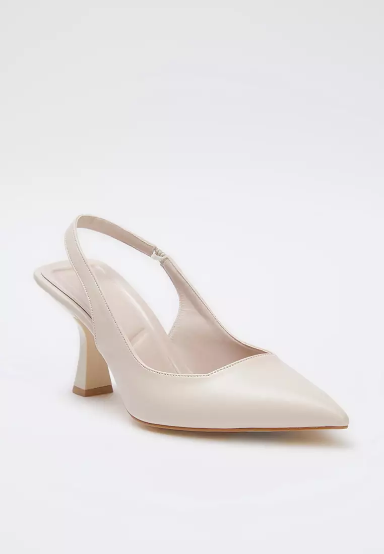 Nude Pointed Toe Open Back Women's Thin Heel Shoes Takaw25To00010