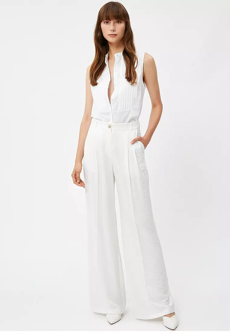 Large Collar Shirt Ribbed Hidden Buttons Sleeveless