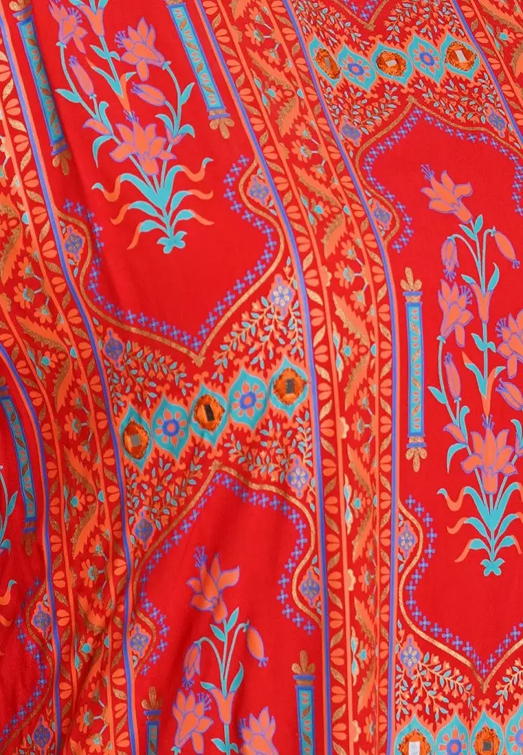 Le Reve 红色垂直和花卉印花卡米兹